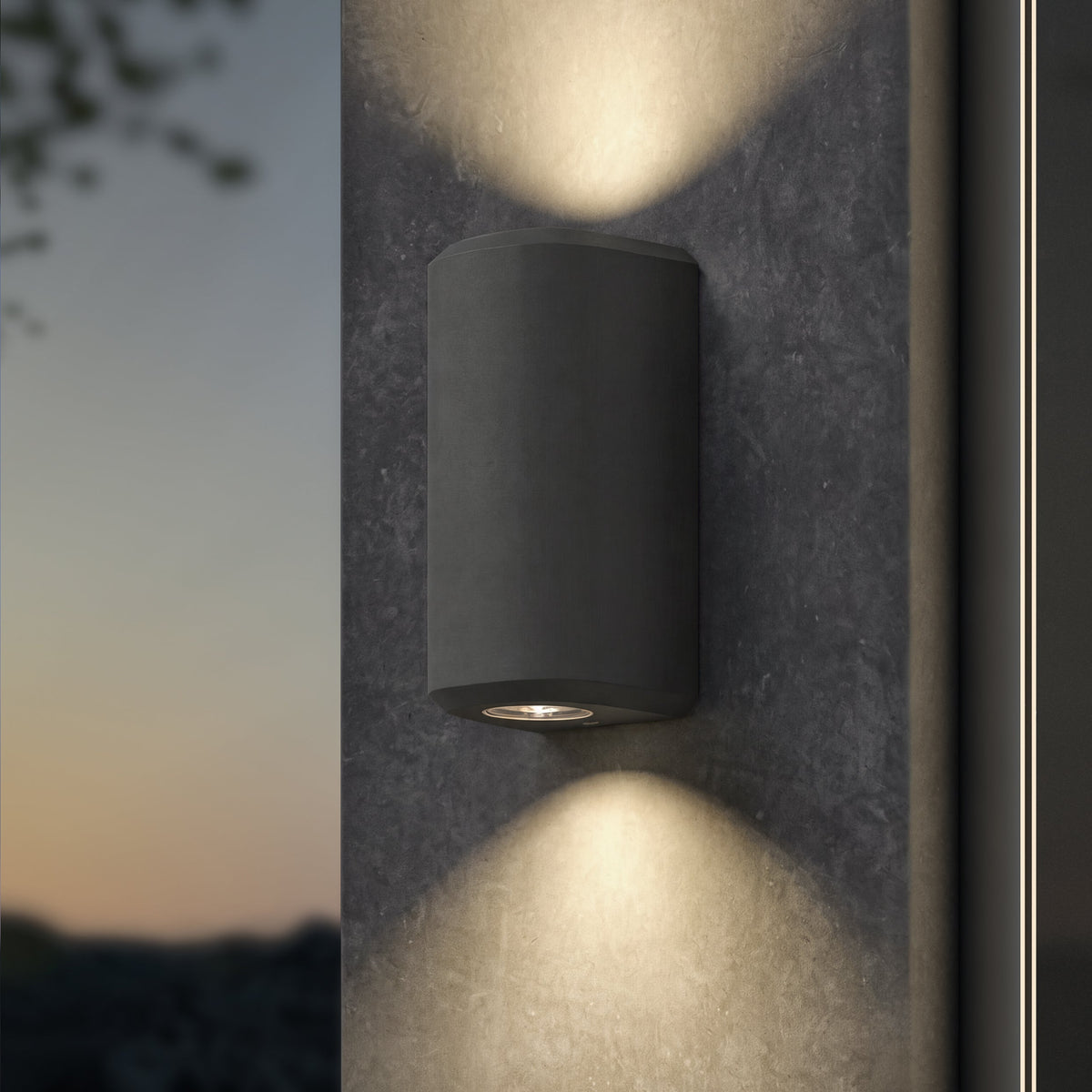 Brixham IP44 Exterior Coastal Up & Down Wall Light in Charcoal Concrete