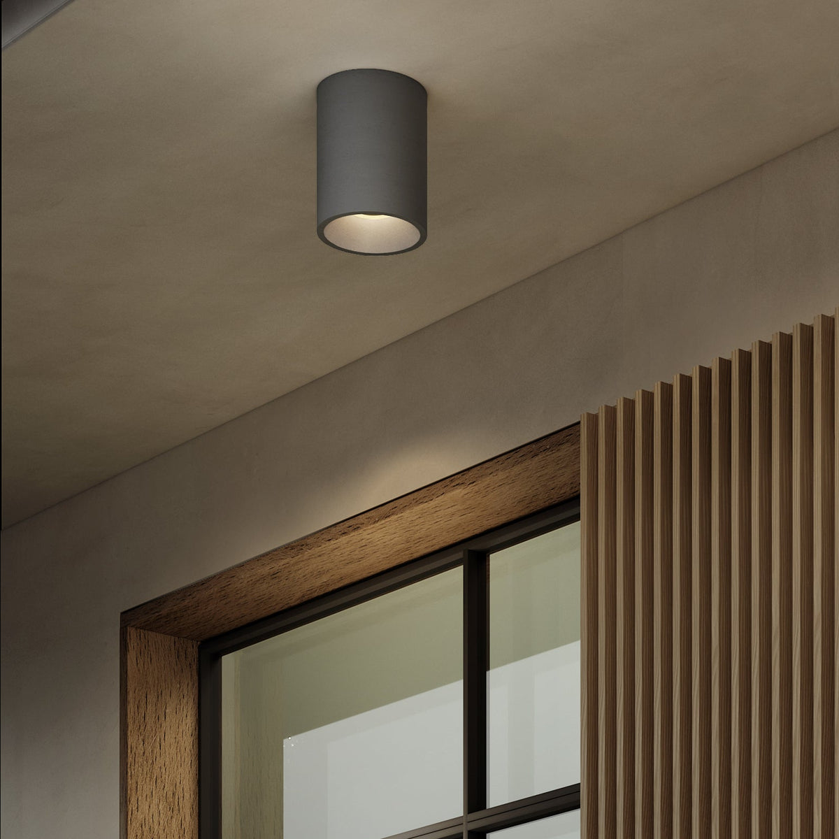 Kos Surface Mounted Coastal Round Downlight in Charcoal Concrete