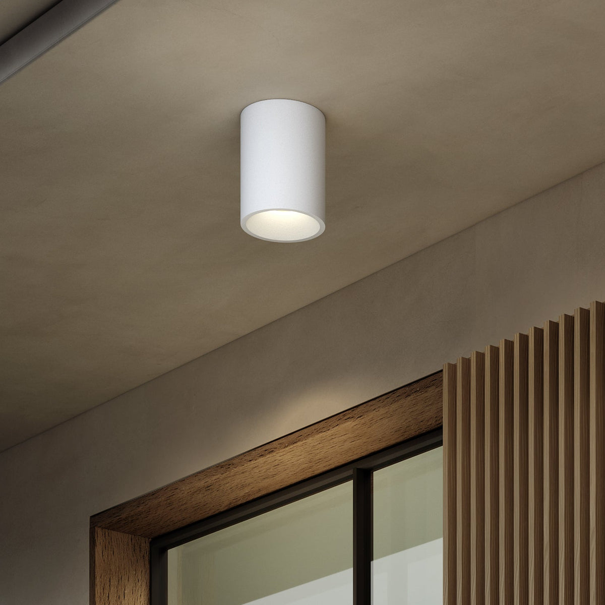 Kos Surface Mounted Coastal Round Downlight in White Concrete