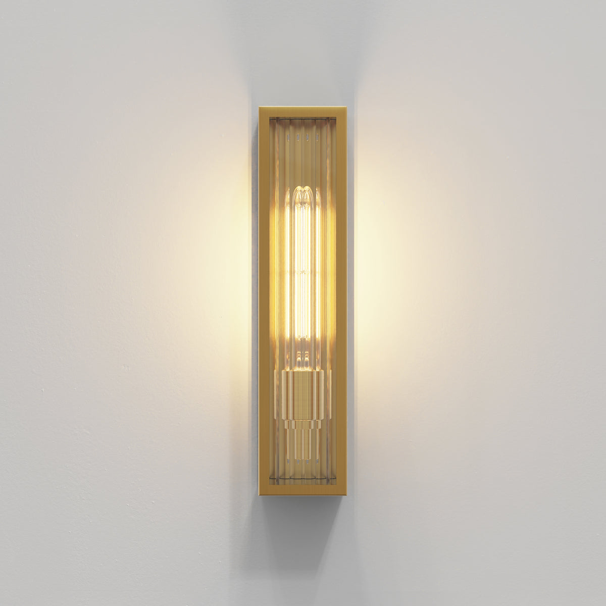 Harvard IP44 Coastal Wall Light in in Brushed Brass with Ribbed Glass