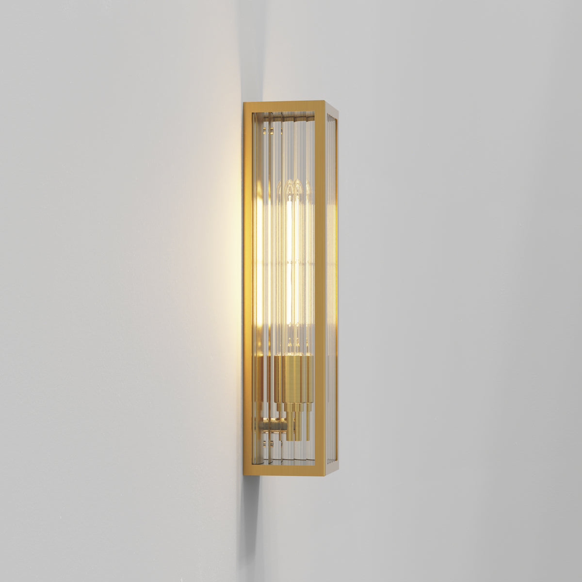 Harvard IP44 Coastal Wall Light in in Brushed Brass with Ribbed Glass