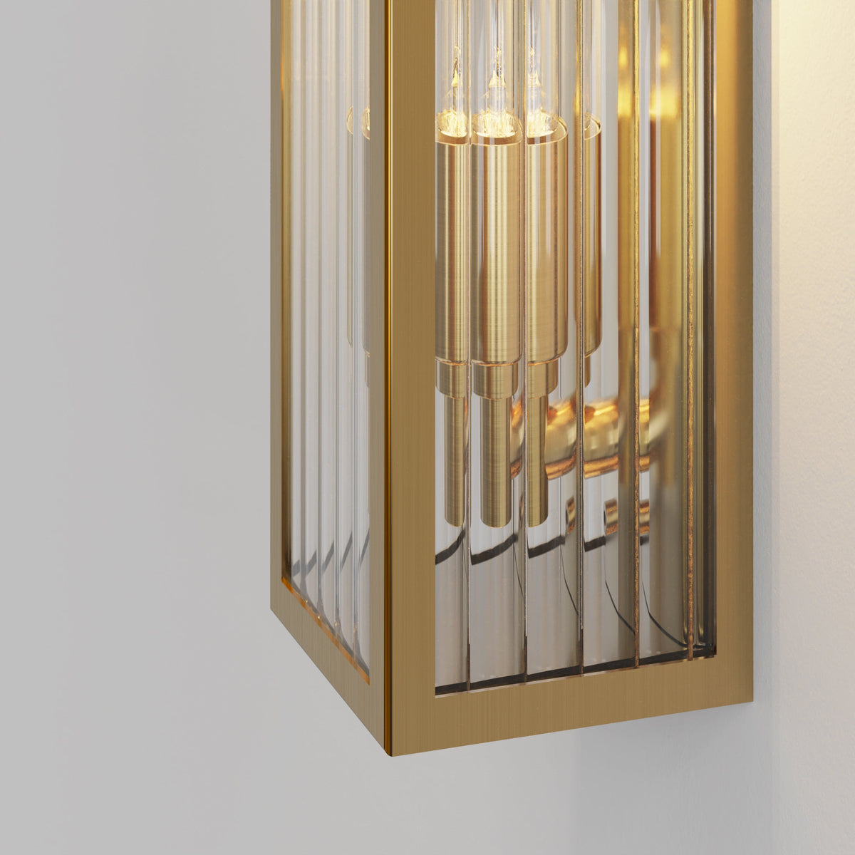 Harvard IP44 Coastal Wall Light in in Brushed Brass with Ribbed Glass