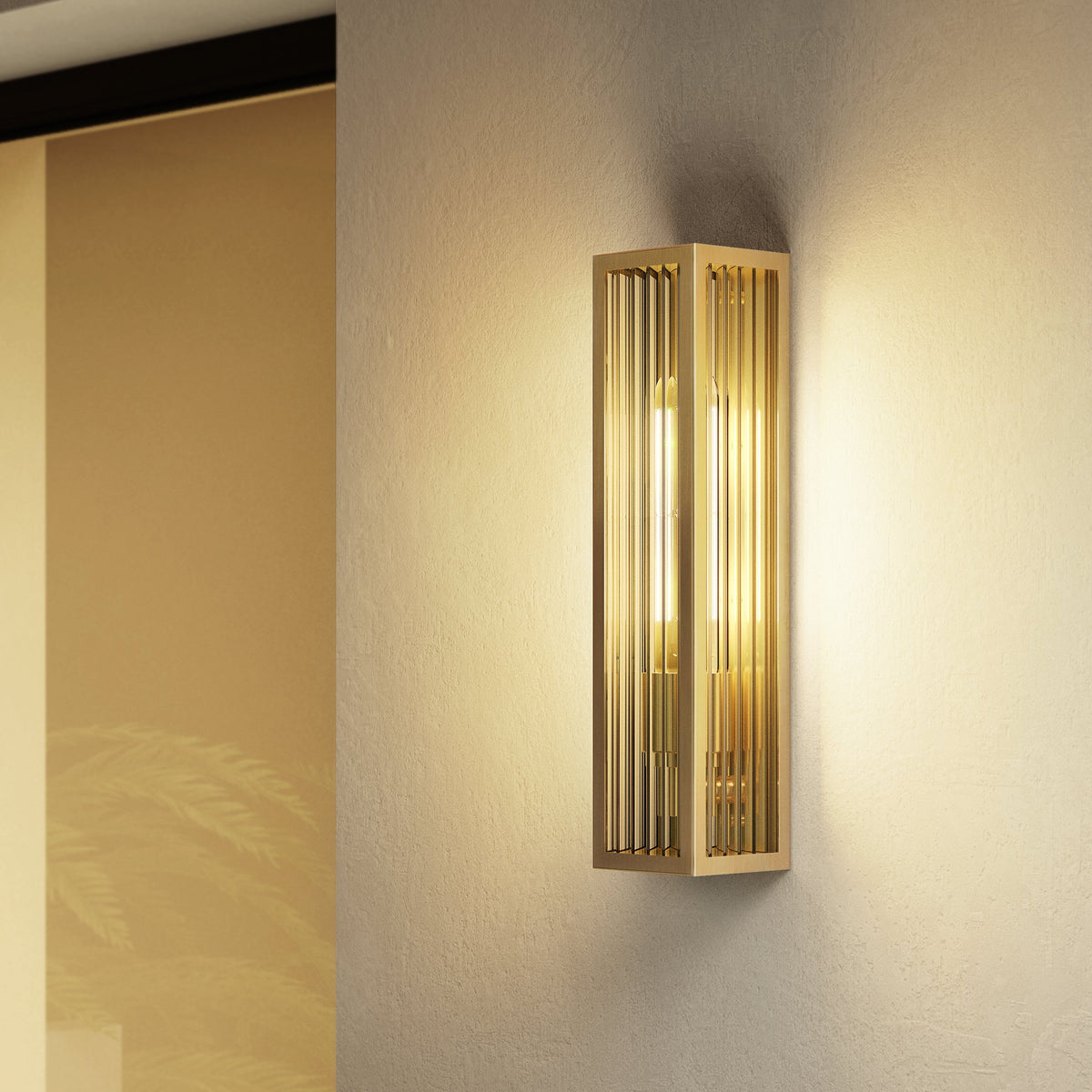 Harvard IP44 Coastal Wall Light in in Brushed Brass with Ribbed Glass