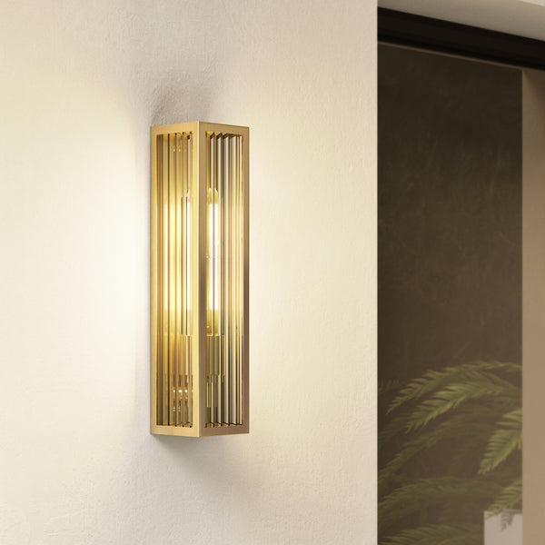Harvard IP44 Coastal Wall Light in in Brushed Brass with Ribbed Glass