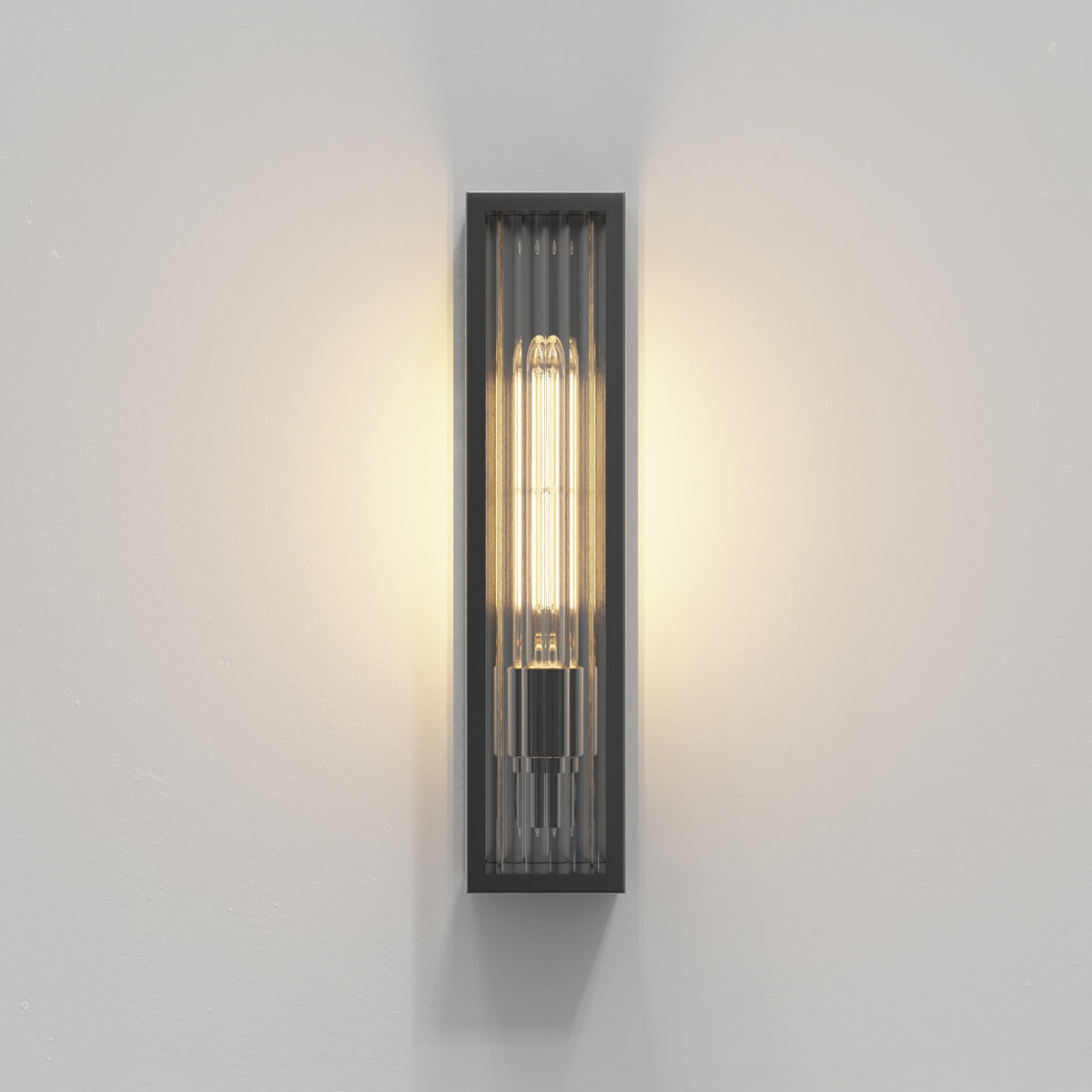 Harvard IP44 Coastal Wall Light in in Brushed Gun Metal Grey with Ribbed Glass