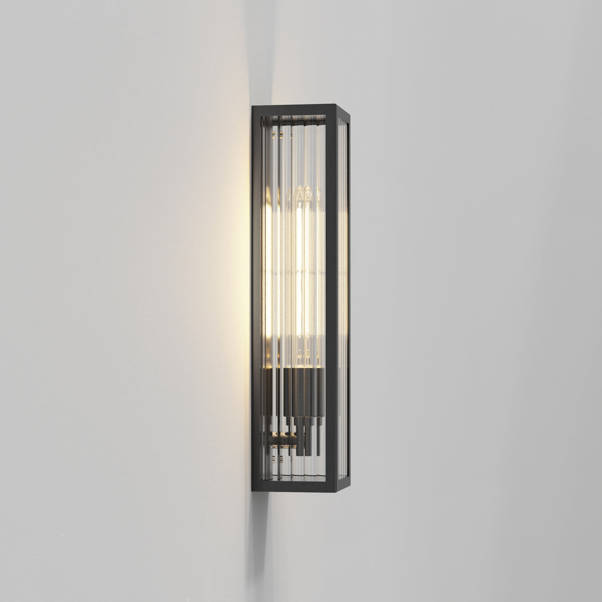 Harvard IP44 Coastal Wall Light in in Brushed Gun Metal Grey with Ribbed Glass