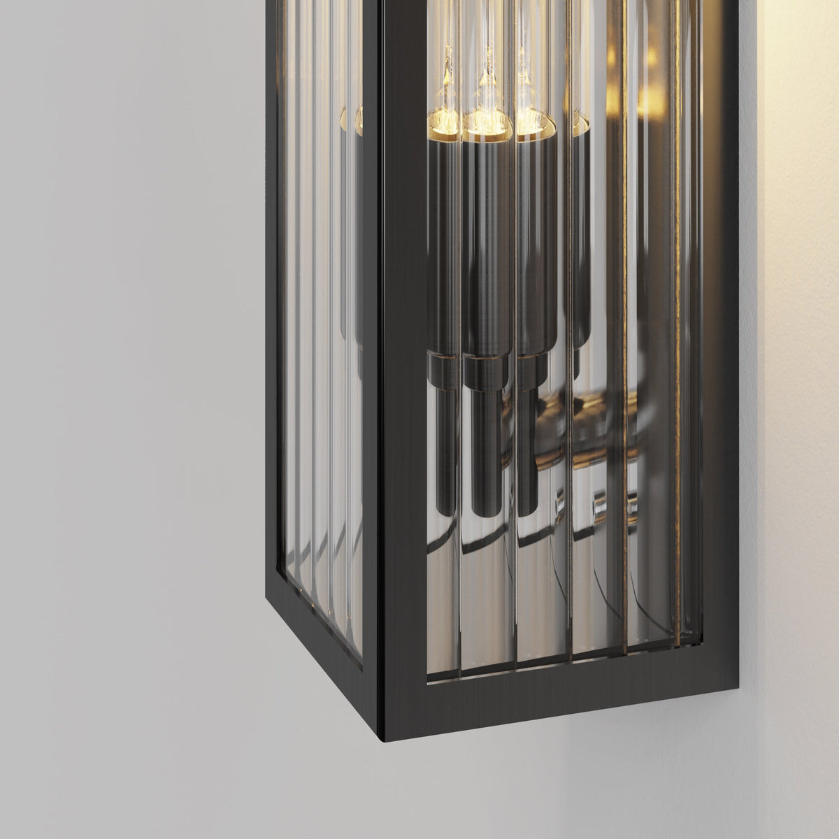Harvard IP44 Coastal Wall Light in in Brushed Gun Metal Grey with Ribbed Glass