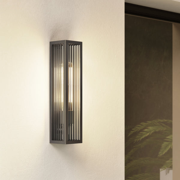 Harvard IP44 Coastal Wall Light in in Brushed Gun Metal Grey with Ribbed Glass