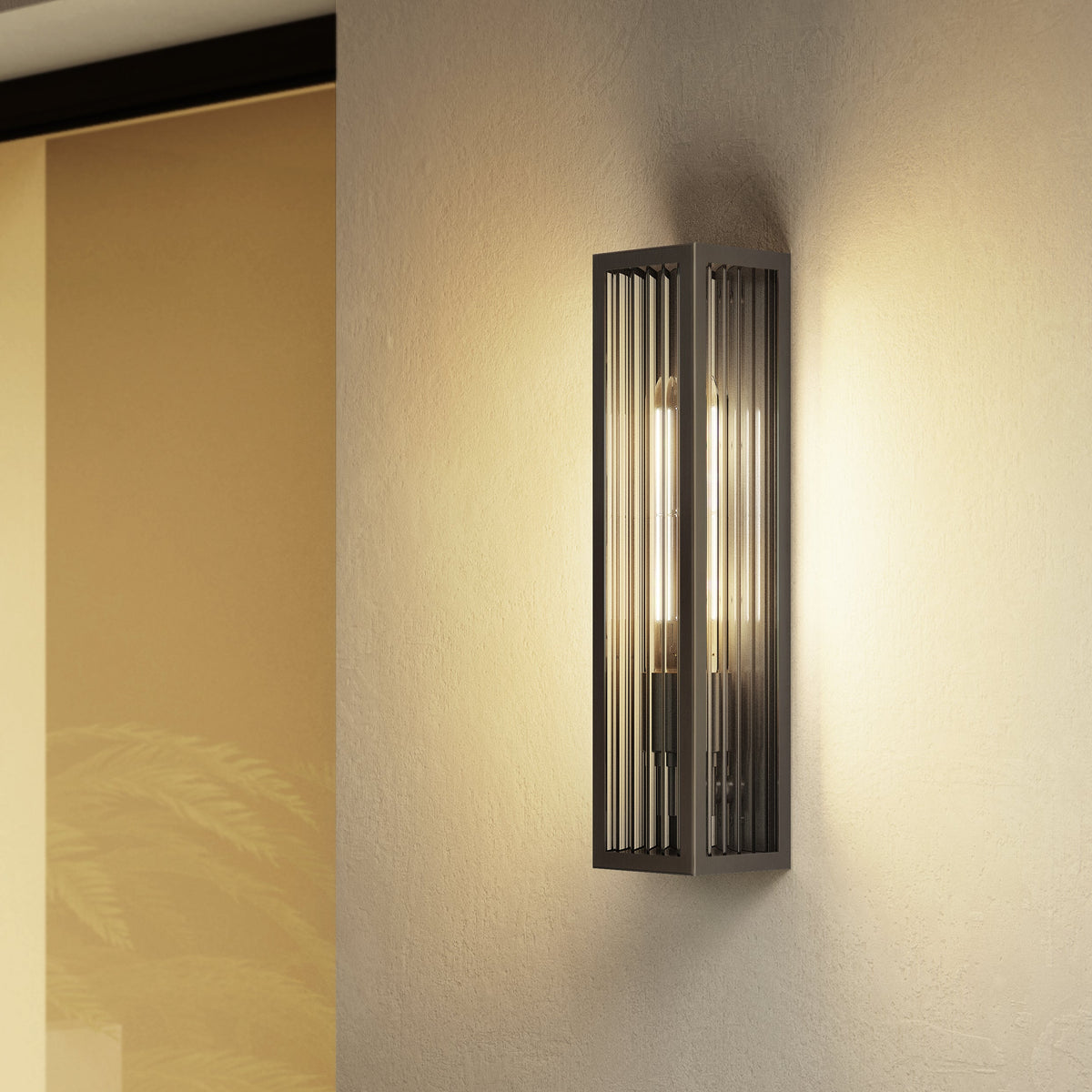 Harvard IP44 Coastal Wall Light in in Brushed Gun Metal Grey with Ribbed Glass