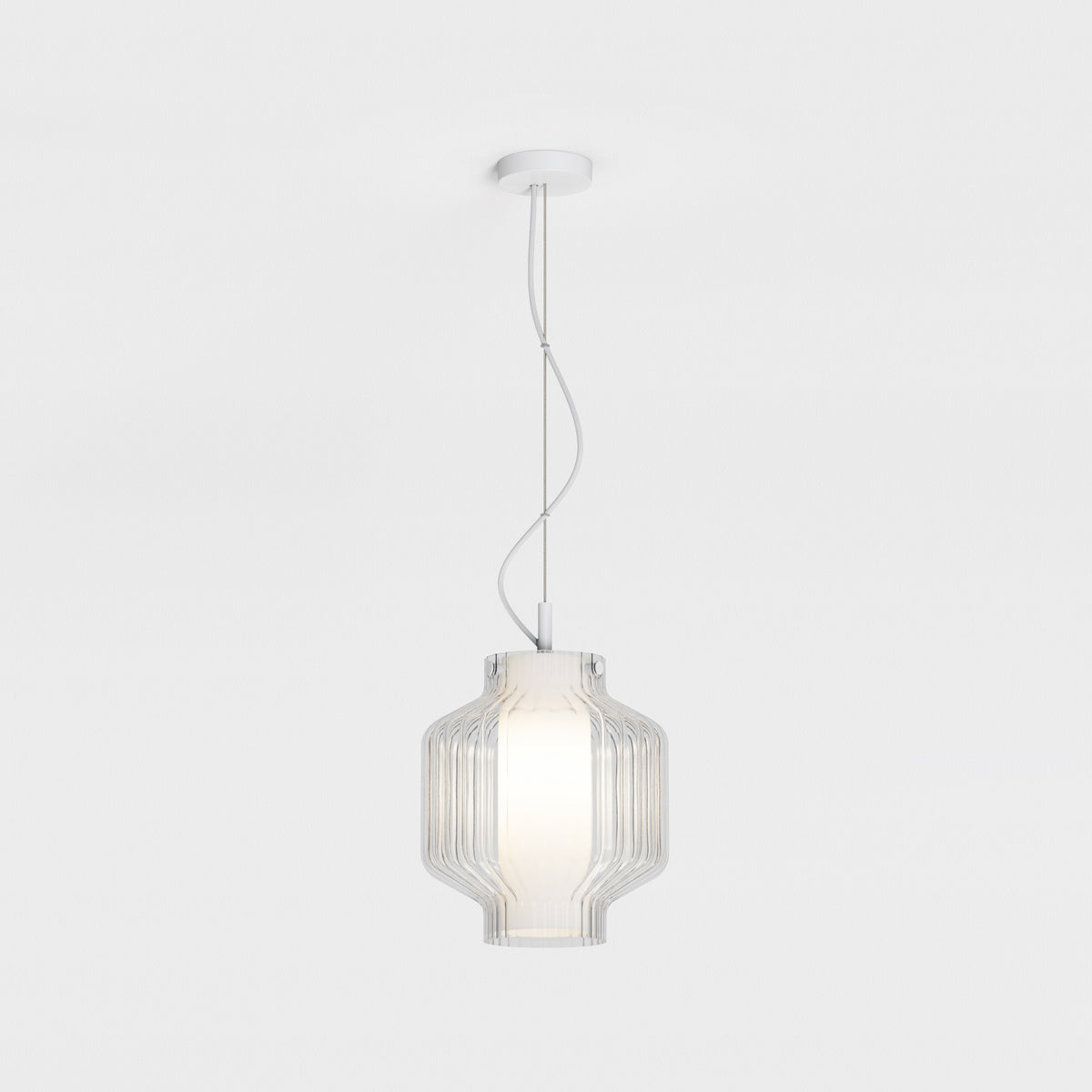 Toro Pendant in Matt White with Ribbed Clear Glass Shade