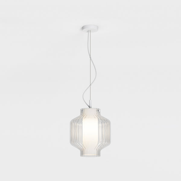 Toro Pendant in Matt White with Ribbed Clear Glass Shade
