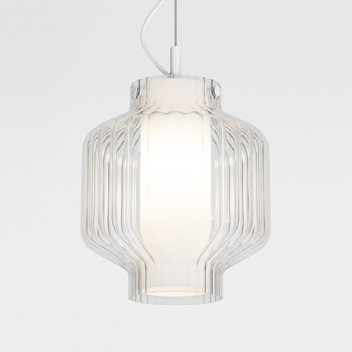 Toro Pendant in Matt White with Ribbed Clear Glass Shade