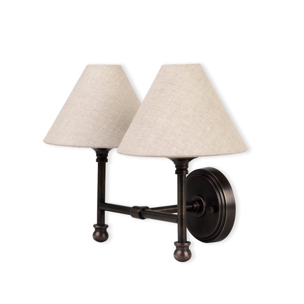 Kelmscot Twin Antique Bronze Light with Linen Shades