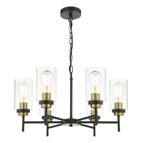 Abel 6 Light Pendant In Satin Black & Gold With Glass Shades