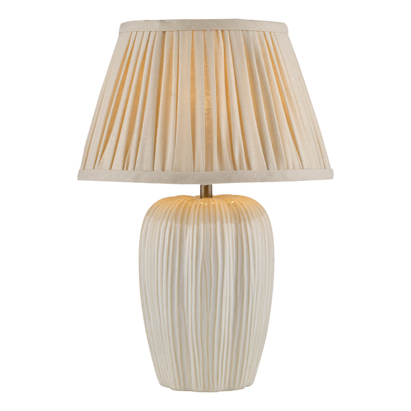 Abigail Ceramic Table Lamp in Cream with Pleated Taupe Linen Shade