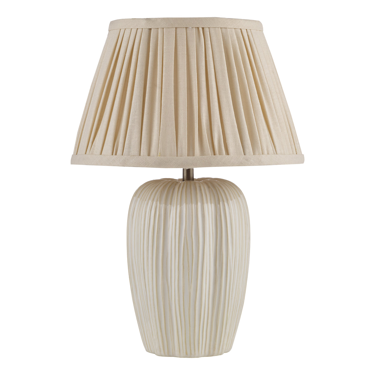 Abigail Ceramic Table Lamp in Cream with Pleated Taupe Linen Shade