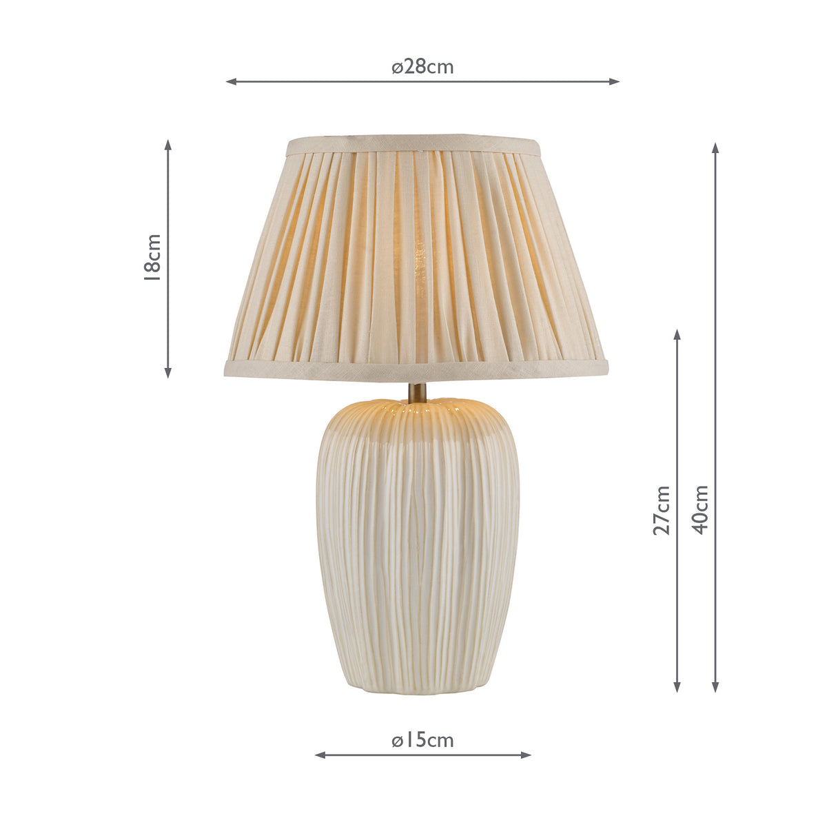 Abigail Ceramic Table Lamp in Cream with Pleated Taupe Linen Shade