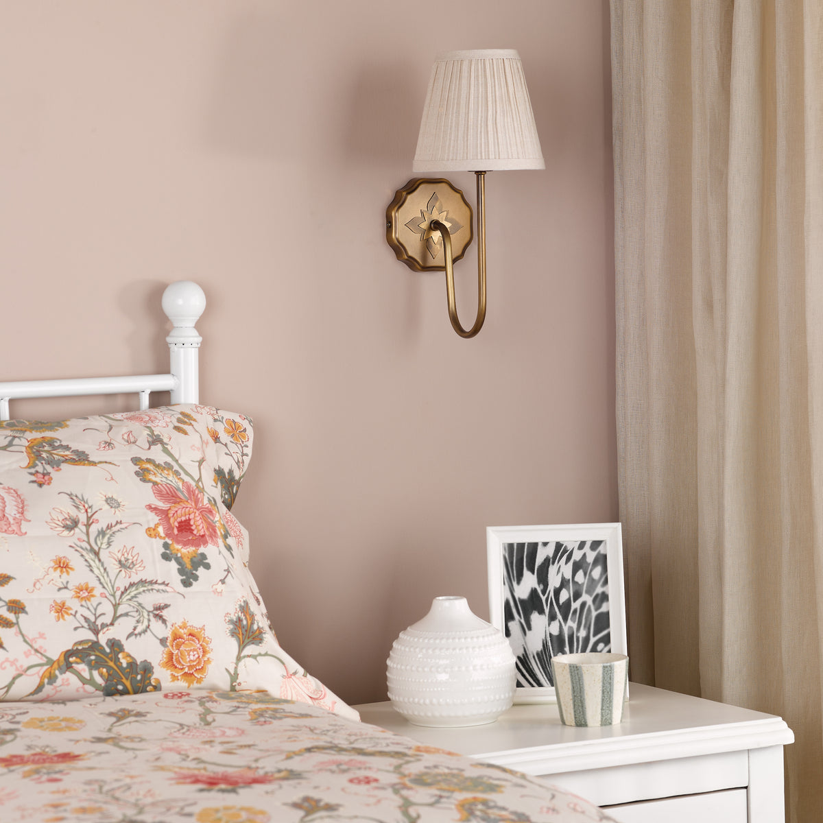 Adyara Wall Light in Antique Bronze With Linen Pleated Shade