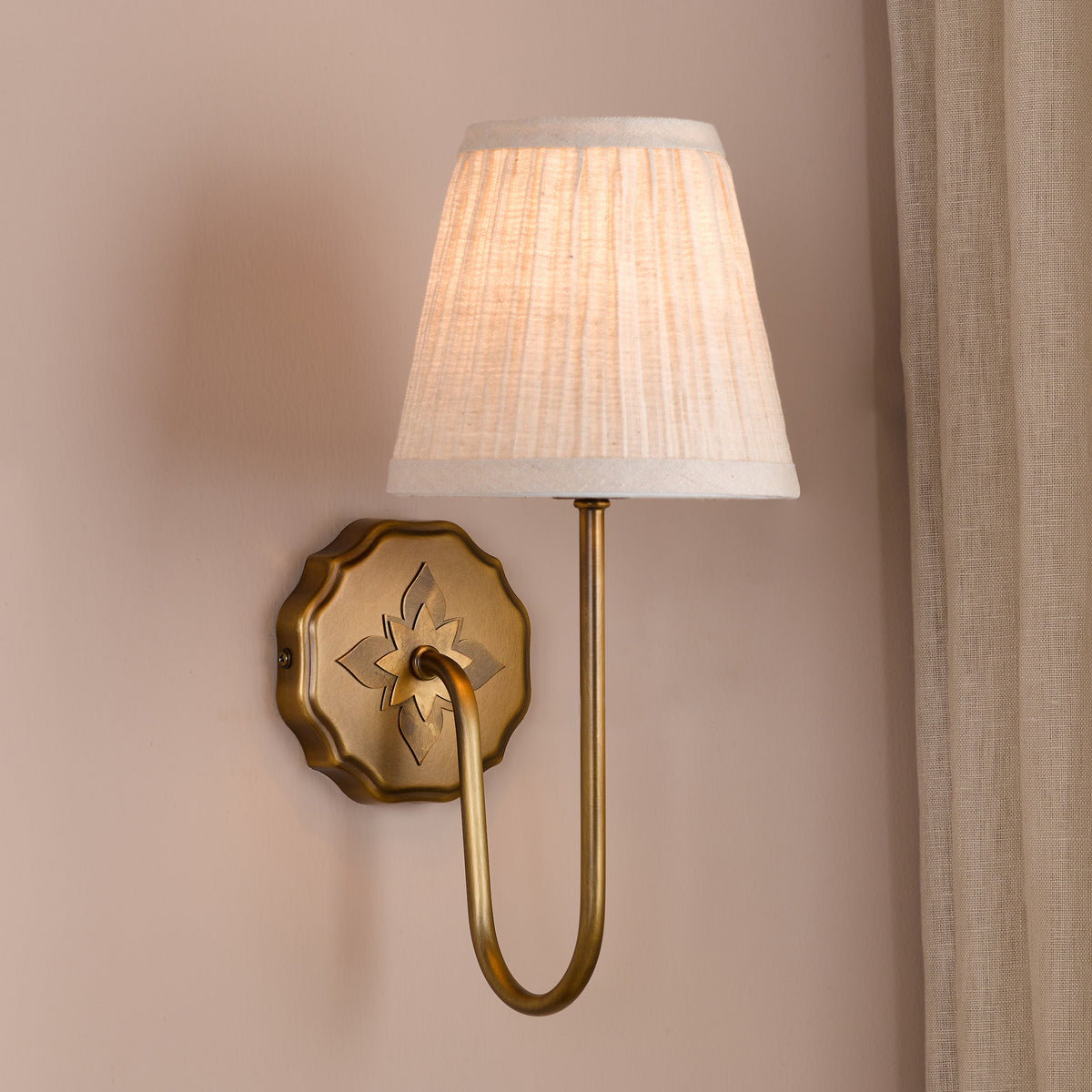 Adyara Wall Light in Antique Bronze With Linen Pleated Shade