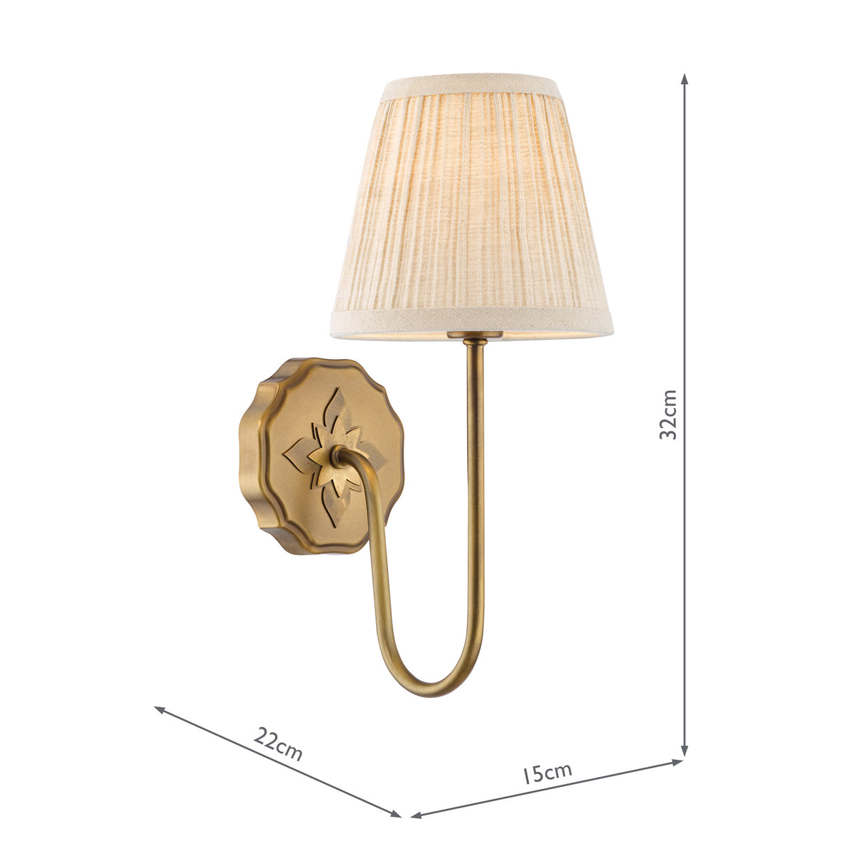 Adyara Wall Light in Antique Bronze With Linen Pleated Shade