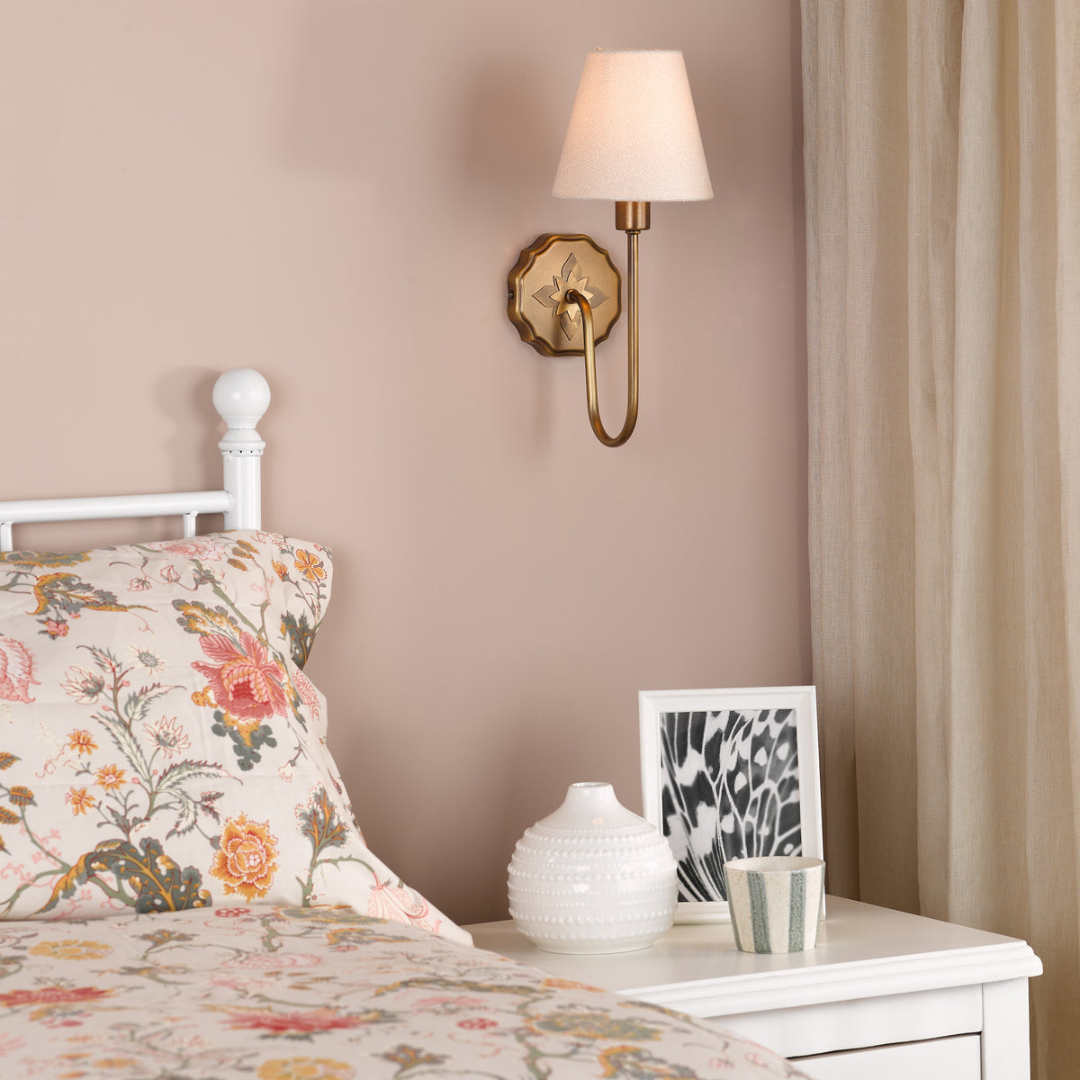Adyara Wall Light in Antique Bronze With Tapered Linen Shade