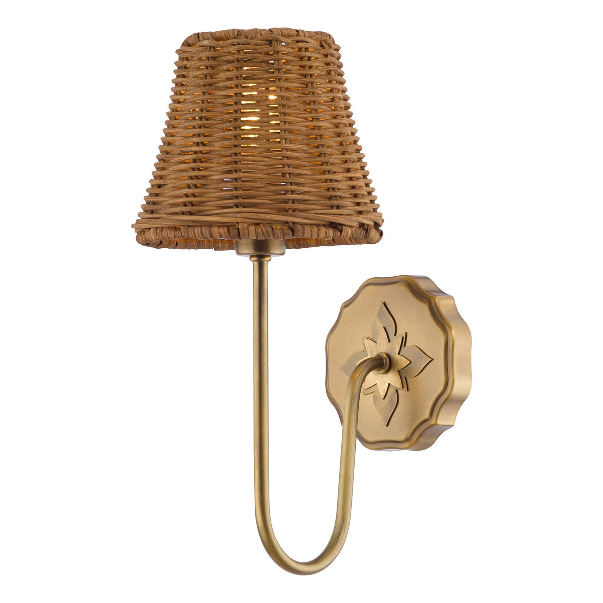 Adyara Wall Light in Antique Bronze With Tapered Brown Rattan Shade