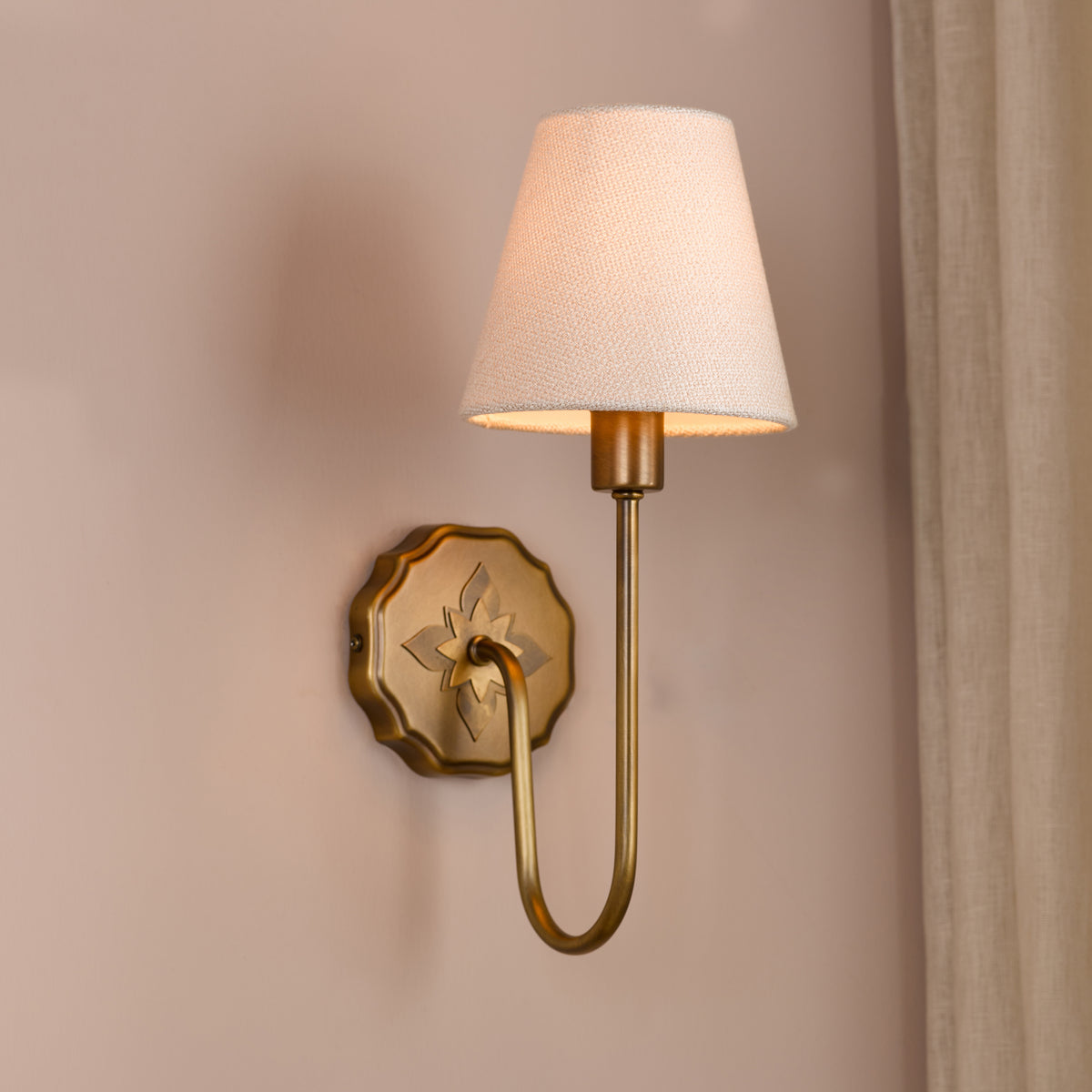 Adyara Wall Light in Antique Bronze With Tapered Linen Shade