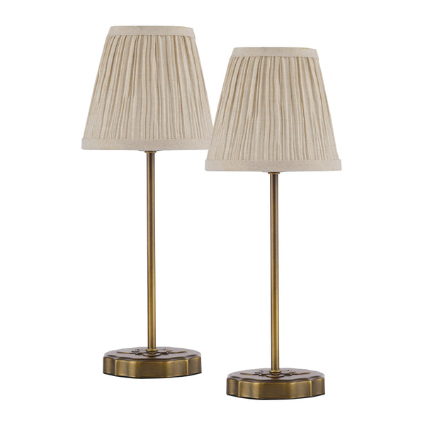Twin Pack of Adyara Antique Brass Table Lamps with Pleated Linen Shade