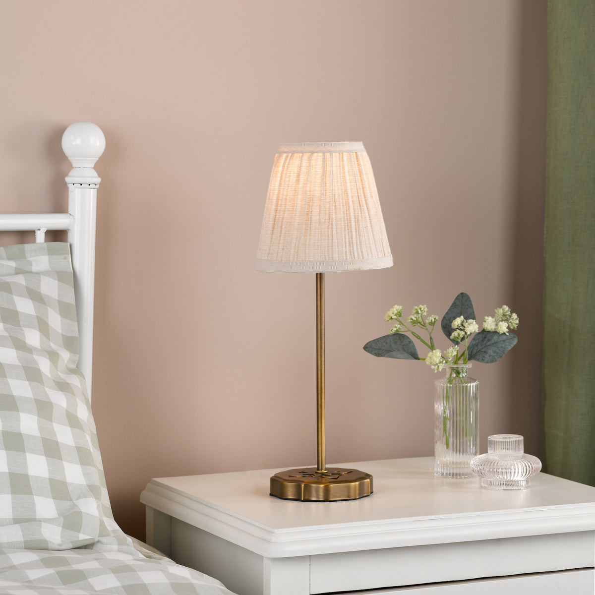 Twin Pack of Adyara Antique Brass Table Lamps with Pleated Linen Shade