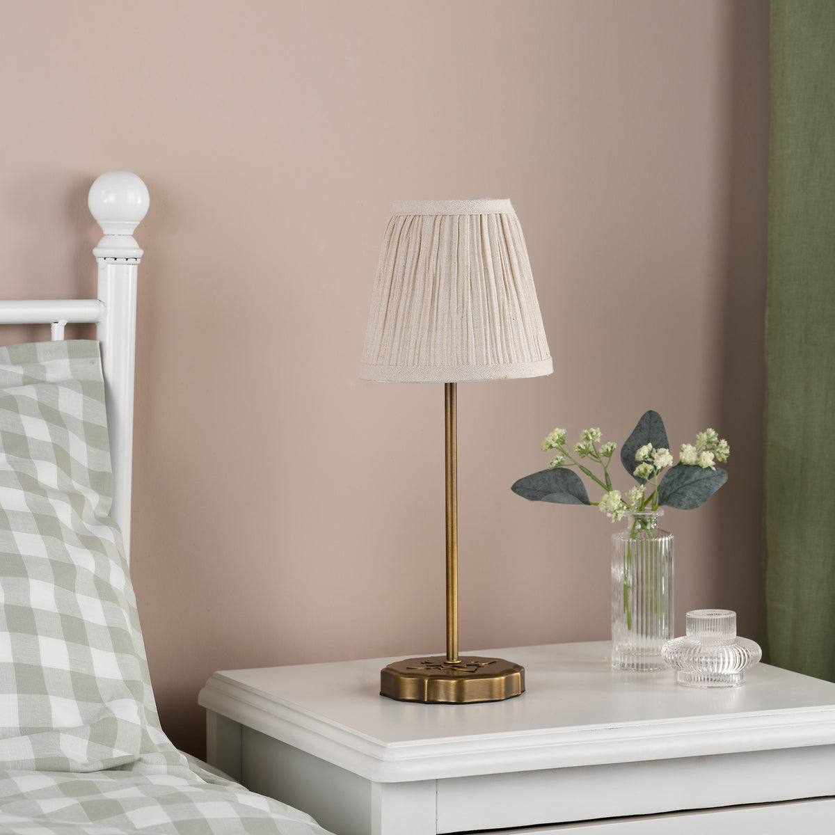 Twin Pack of Adyara Antique Brass Table Lamps with Pleated Linen Shade