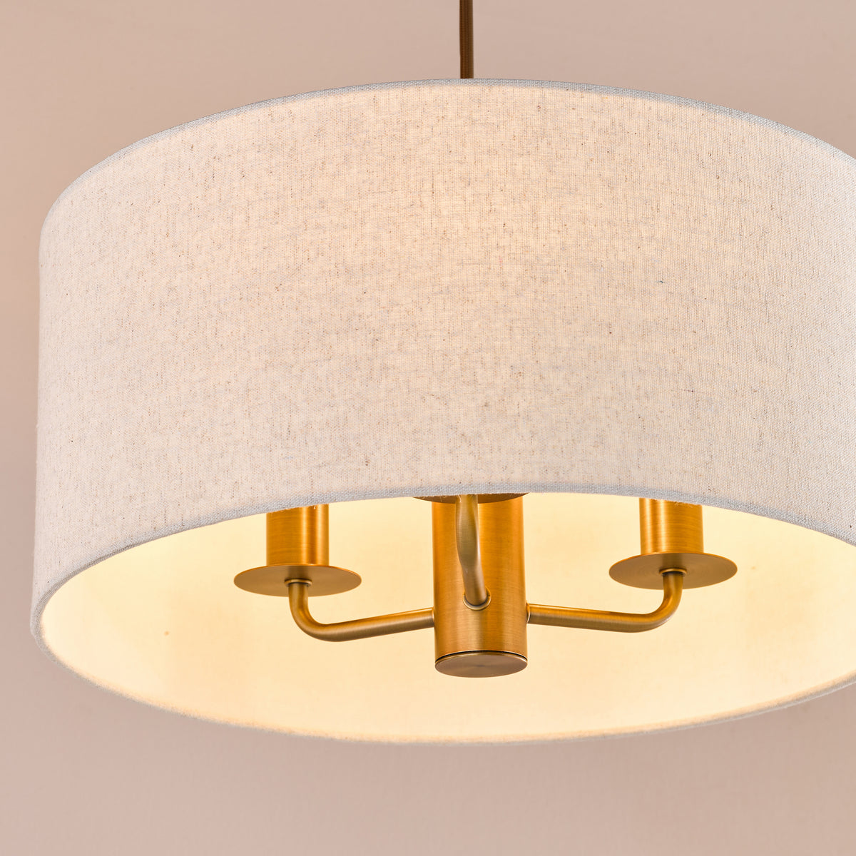 Aelin Three Light Pendant in Matt Bronze With Natural Linen Shade