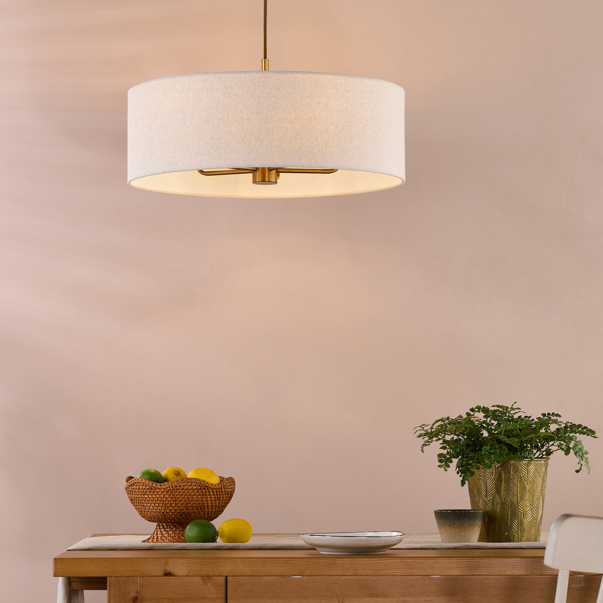 Aelin Five Light Pendant in Matt Bronze With Natural Linen Shade