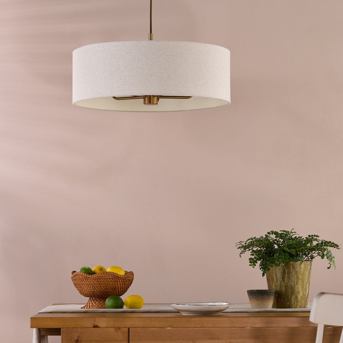 Aelin Five Light Pendant in Matt Bronze With Natural Linen Shade