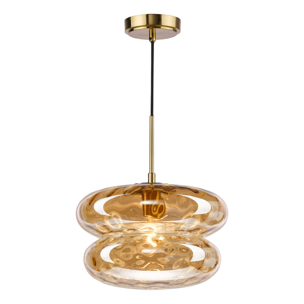 Alcella Pendant in Natural Brass with Amber Dimple Glass Shade