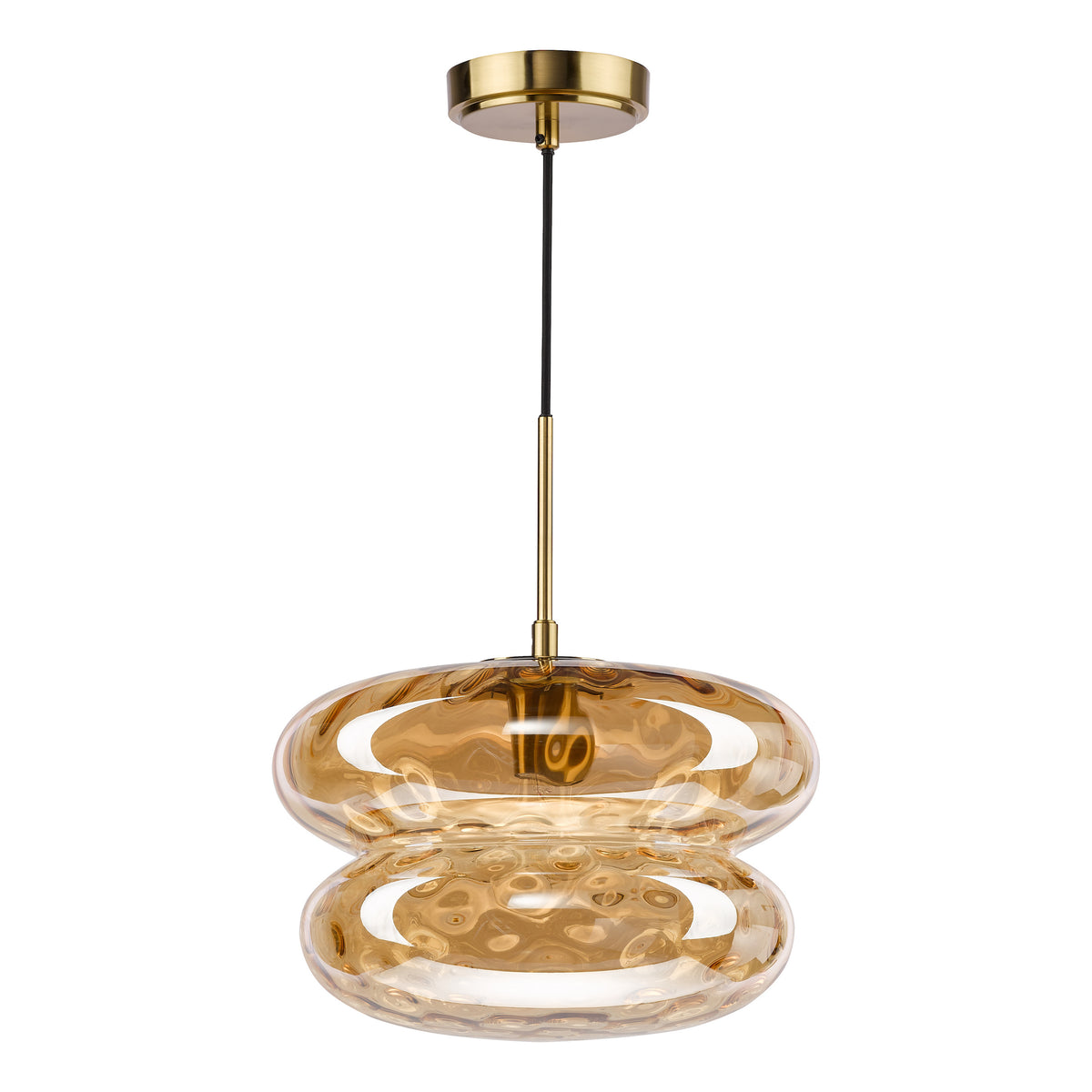 Alcella Pendant in Natural Brass with Amber Dimple Glass Shade