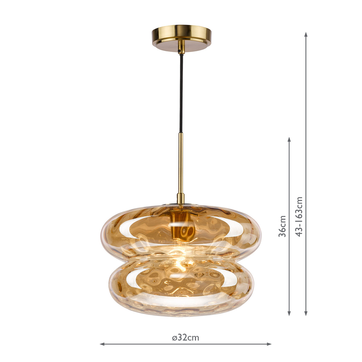 Alcella Pendant in Natural Brass with Amber Dimple Glass Shade