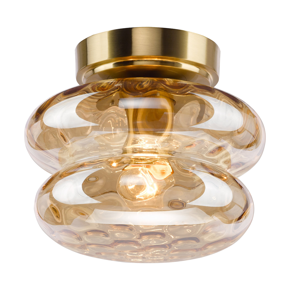Alcella Wall or Ceiling Light in Natural Brass with Amber Dimple Glass Shade