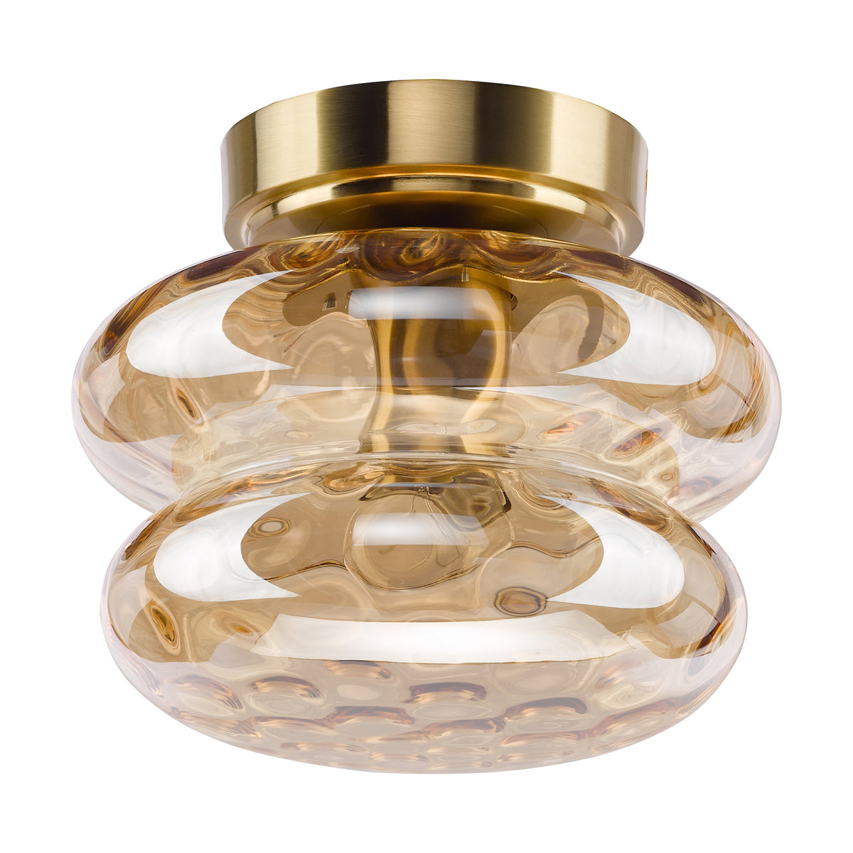 Alcella Wall or Ceiling Light in Natural Brass with Amber Dimple Glass Shade