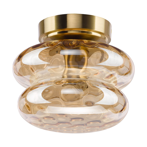 Alcella Wall or Ceiling Light in Natural Brass with Amber Dimple Glass Shade