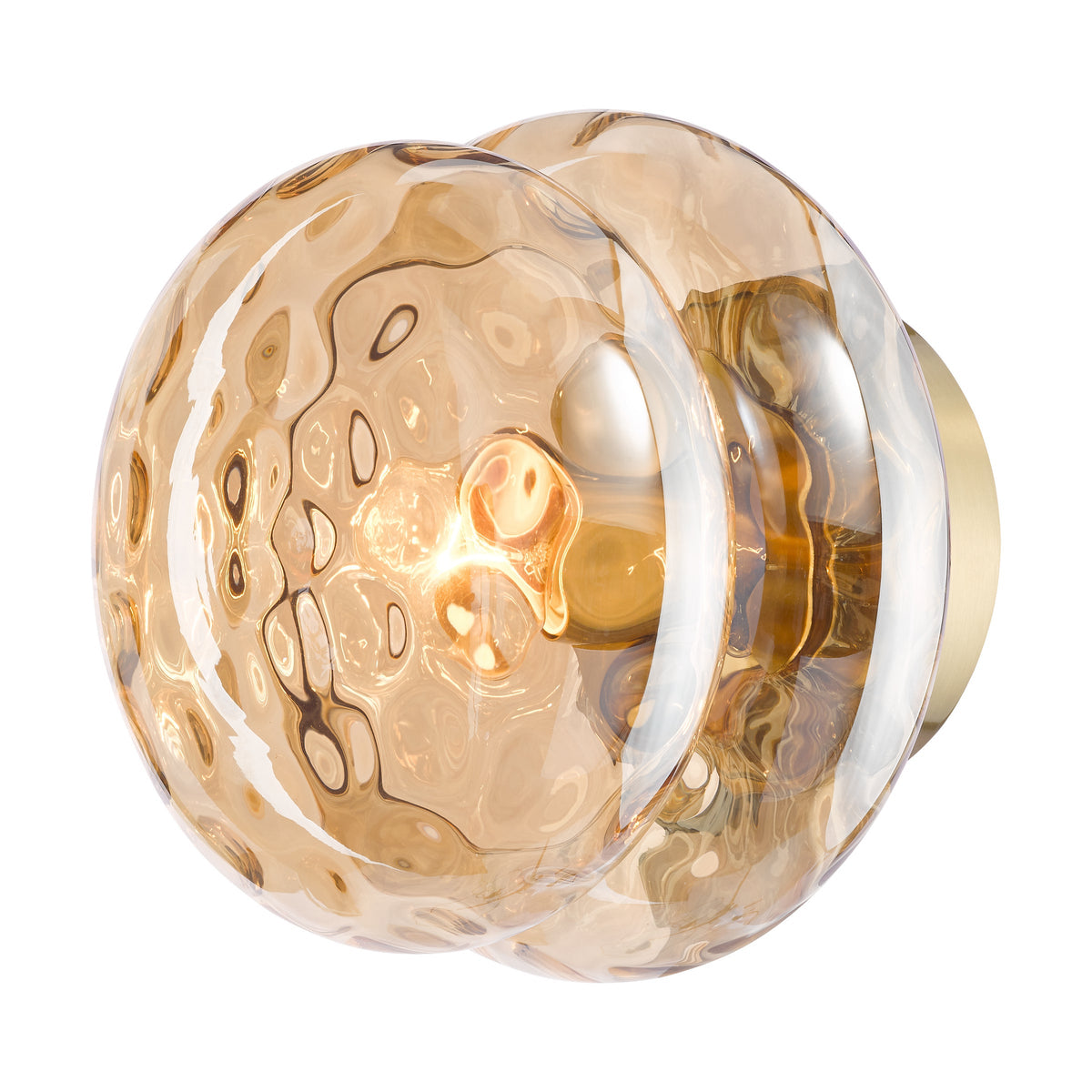 Alcella Wall or Ceiling Light in Natural Brass with Amber Dimple Glass Shade