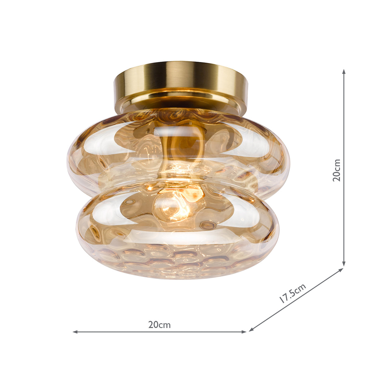 Alcella Wall or Ceiling Light in Natural Brass with Amber Dimple Glass Shade