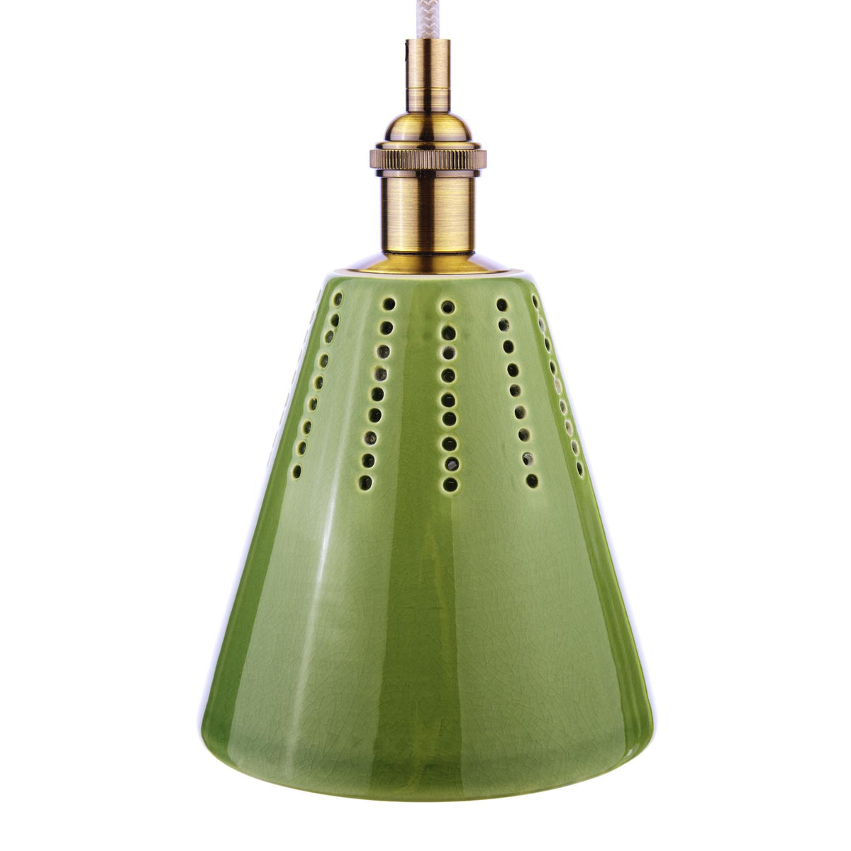Joules Allington green glazed ceramic pendant light with antique brass fitting