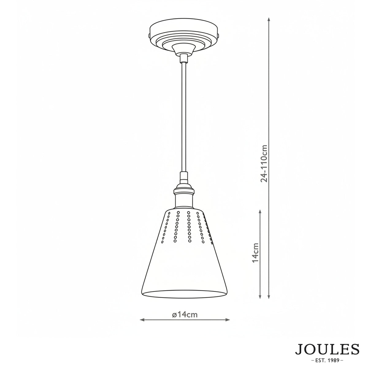 Joules Allington glazed ceramic pendant technical line drawing with dimensions