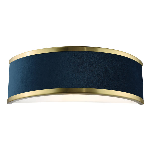Alvaro Wall Light in Antique Brushed Brass With Navy Blue Velvet Shade