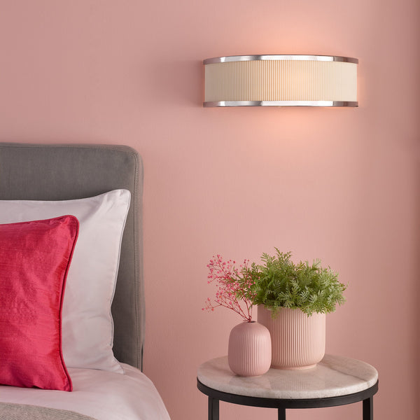 Alvaro Wall Light In Polished Chrome With Pleated Ivory Shade
