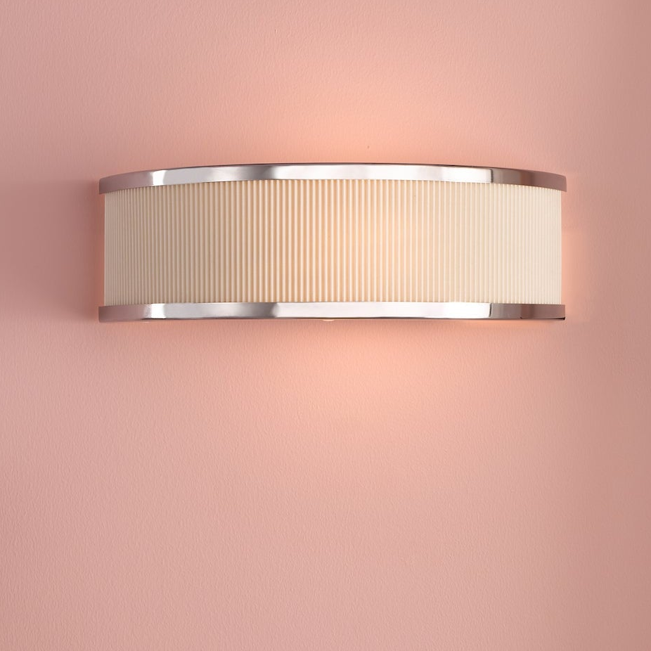 Alvaro Wall Light In Polished Chrome With Pleated Ivory Shade