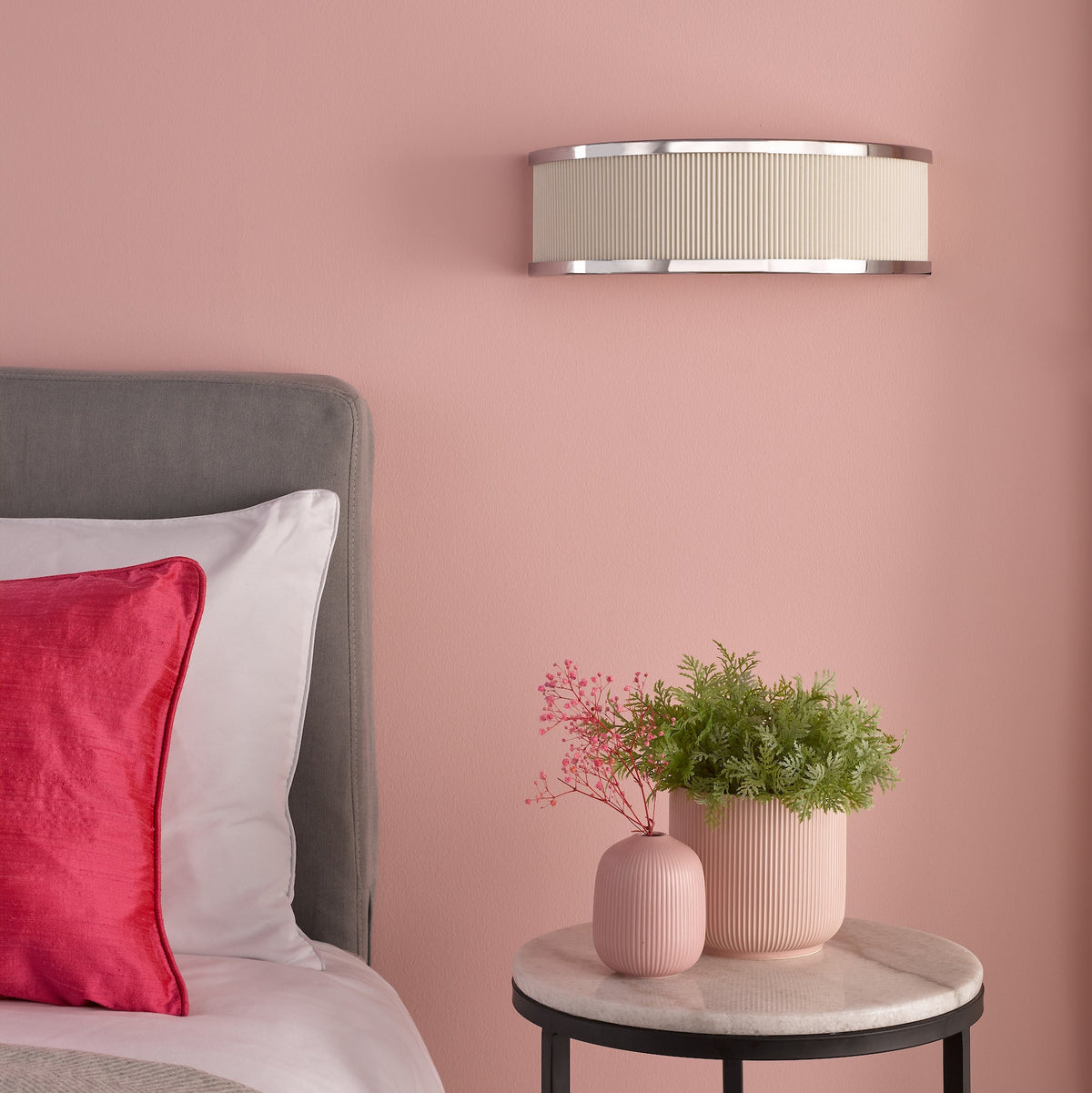 Alvaro Wall Light In Polished Chrome With Pleated Ivory Shade