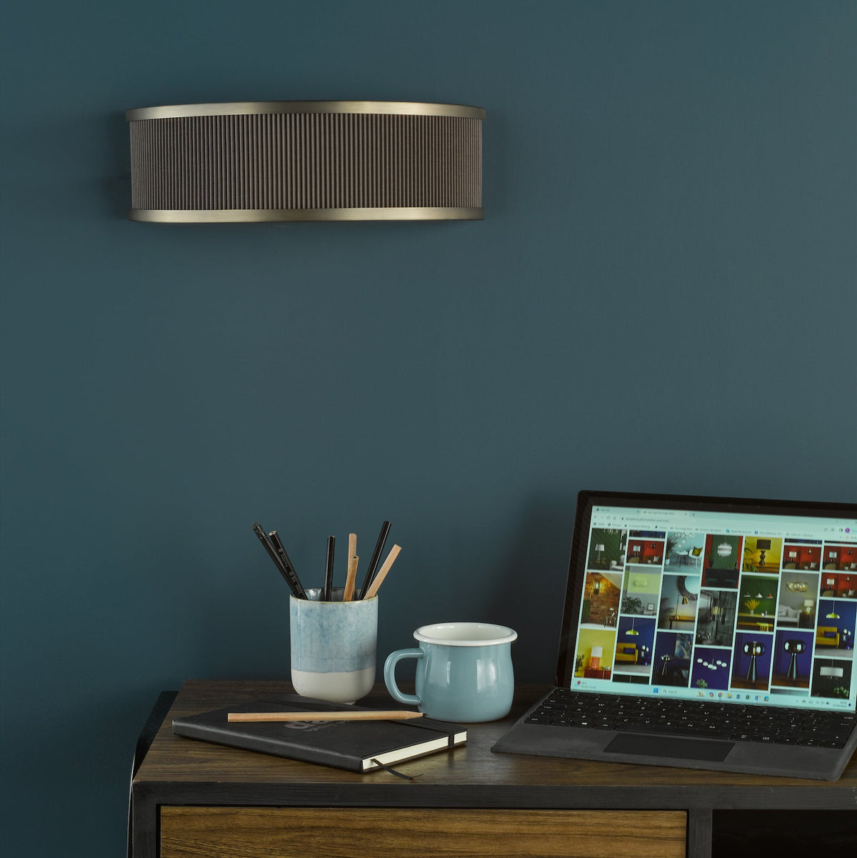 Alvaro Wall Light In Antique Bronze With Pleated Mushroom Shade