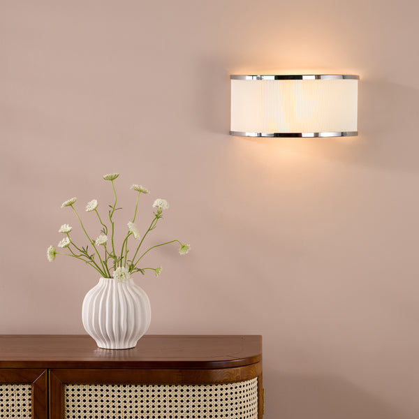 Alvaro Large Wall Light In Polished Chrome With Pleated Ivory Shade