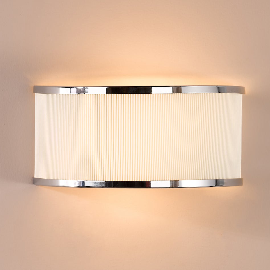 Alvaro Large Wall Light In Polished Chrome With Pleated Ivory Shade